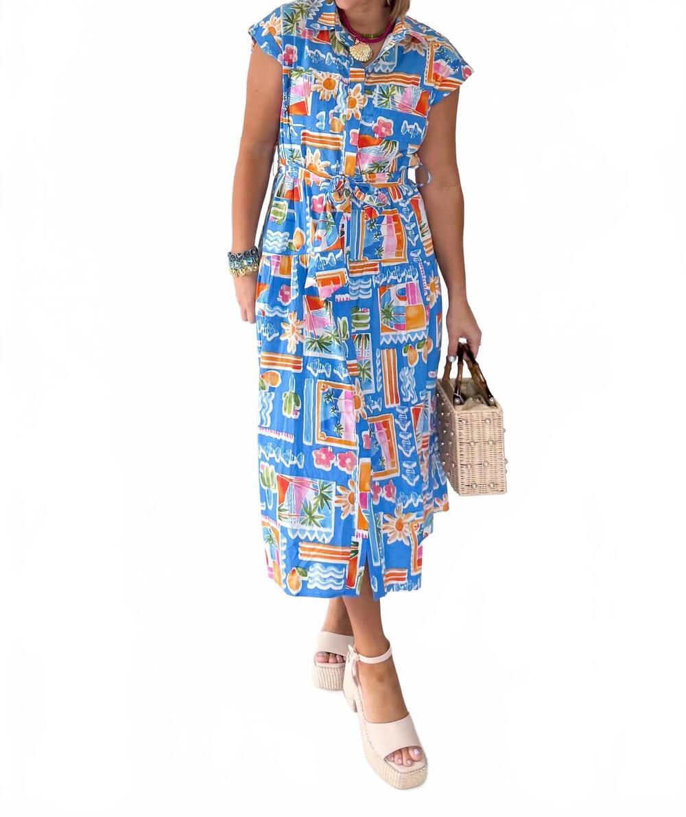 NEW KARLIE midi shirt dress in santorini coast